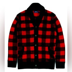 Ralph Lauren Wool Iconic Buffalo Plaid Skeet Shawl Cardigan Sweater. NWT  LARGE.